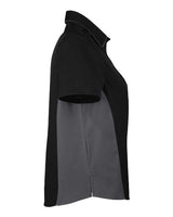 Harriton M586W Ladies' Flash IL Colorblock Short Sleeve Shirt #color_BLACK/ DK CHARCL