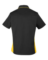 Harriton M586W Ladies' Flash IL Colorblock Short Sleeve Shirt #color_BLACK/ SNRY YLLW