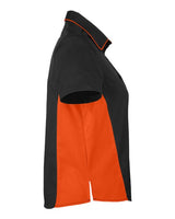 Harriton M586W Ladies' Flash IL Colorblock Short Sleeve Shirt #color_BLACK/ TM ORANGE