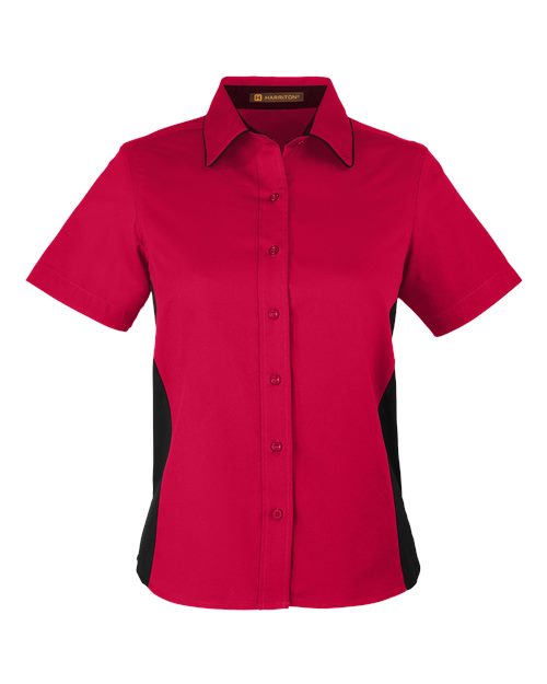Harriton M586W Ladies' Flash IL Colorblock Short Sleeve Shirt #color_RED/ BLACK