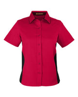 Harriton M586W Ladies' Flash IL Colorblock Short Sleeve Shirt #color_RED/ BLACK