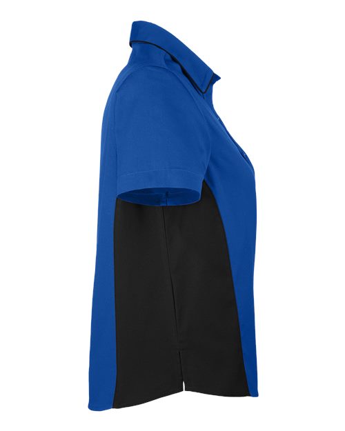 Harriton M586W Ladies' Flash IL Colorblock Short Sleeve Shirt #color_TR ROYAL/ BLACK