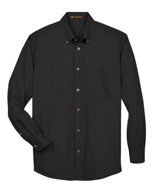 Harriton M500T Men's Tall Easy Blend Long-Sleeve Twill Shirt with Stain-Release #color_BLACK