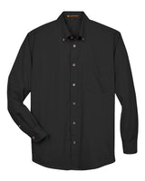 Harriton M500T Men's Tall Easy Blend Long-Sleeve Twill Shirt with Stain-Release #color_BLACK