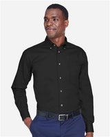 Harriton M500T Men's Tall Easy Blend Long-Sleeve Twill Shirt with Stain-Release #color_BLACK