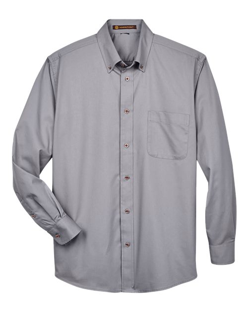 Harriton M500T Men's Tall Easy Blend Long-Sleeve Twill Shirt with Stain-Release #color_DARK GREY
