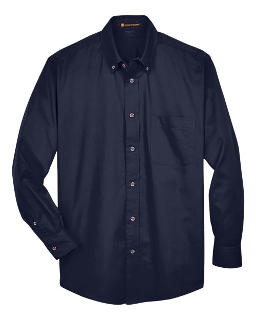 Harriton M500T Men's Tall Easy Blend Long-Sleeve Twill Shirt with Stain-Release #color_NAVY
