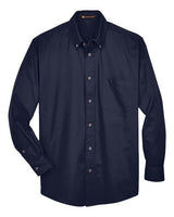 Harriton M500T Men's Tall Easy Blend Long-Sleeve Twill Shirt with Stain-Release #color_NAVY