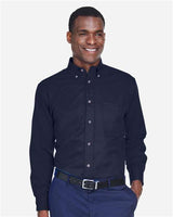 Harriton M500T Men's Tall Easy Blend Long-Sleeve Twill Shirt with Stain-Release #color_NAVY