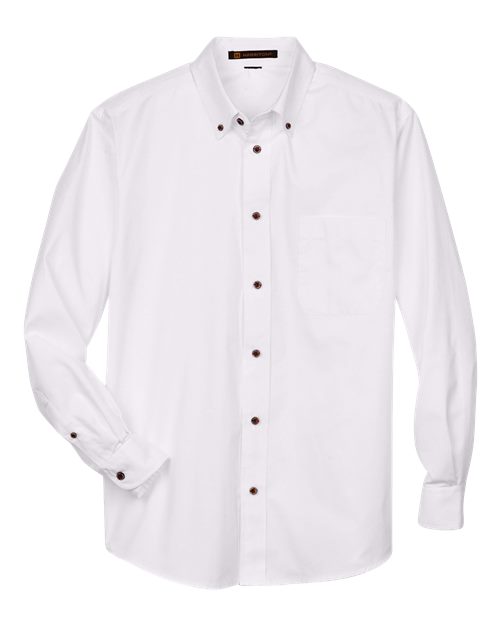Harriton M500T Men's Tall Easy Blend Long-Sleeve Twill Shirt with Stain-Release #color_WHITE