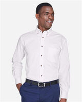 Harriton M500T Men's Tall Easy Blend Long-Sleeve Twill Shirt with Stain-Release #color_WHITE