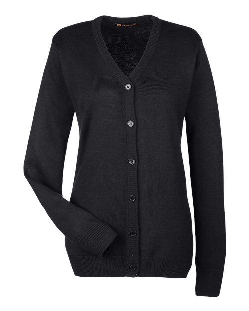 Harriton M425W Ladies' Pilbloc V-Neck Button Cardigan Sweater #color_BLACK