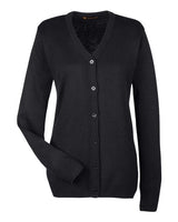 Harriton M425W Ladies' Pilbloc V-Neck Button Cardigan Sweater #color_BLACK
