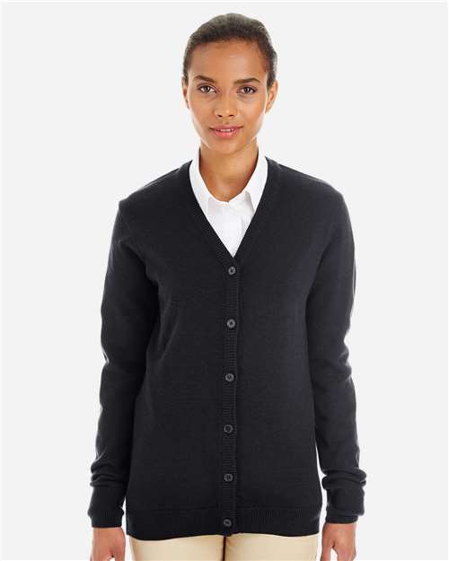 Harriton M425W Ladies' Pilbloc V-Neck Button Cardigan Sweater #color_BLACK