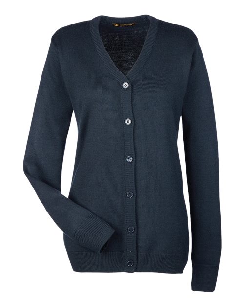 Harriton M425W Ladies' Pilbloc V-Neck Button Cardigan Sweater #color_DARK NAVY