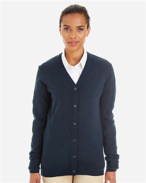 Harriton M425W Ladies' Pilbloc V-Neck Button Cardigan Sweater #color_DARK NAVY
