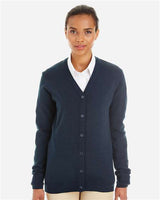 Harriton M425W Ladies' Pilbloc V-Neck Button Cardigan Sweater #color_DARK NAVY
