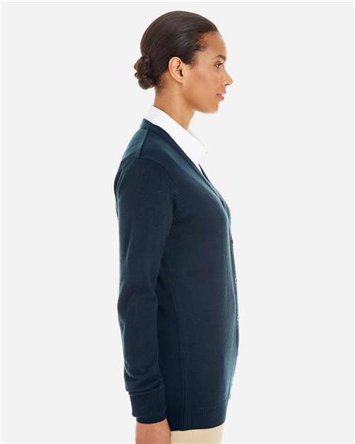 Harriton M425W Ladies' Pilbloc V-Neck Button Cardigan Sweater #color_DARK NAVY