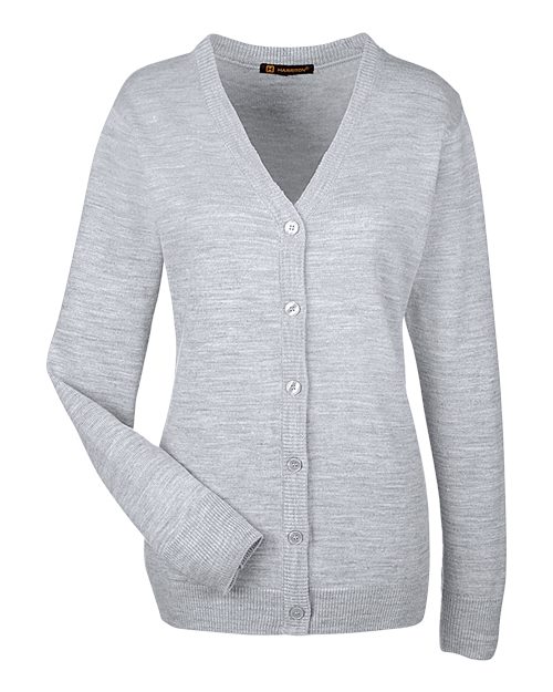 Harriton M425W Ladies' Pilbloc V-Neck Button Cardigan Sweater #color_GREY HEATHER