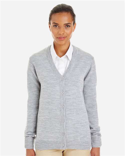 Harriton M425W Ladies' Pilbloc V-Neck Button Cardigan Sweater #color_GREY HEATHER