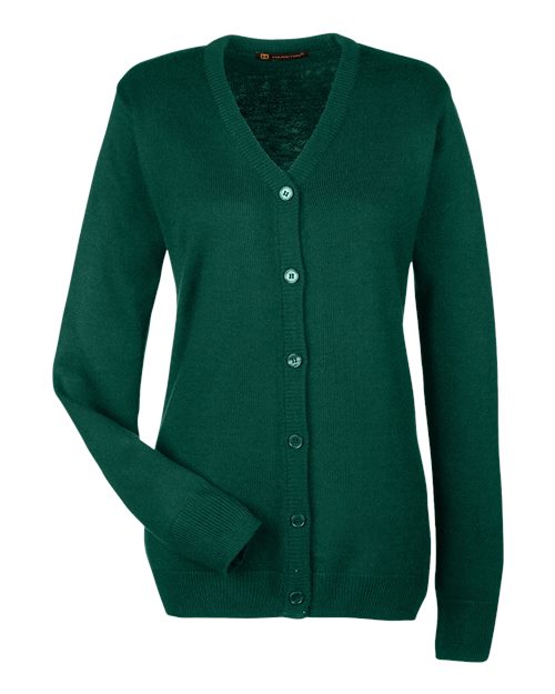 Harriton M425W Ladies' Pilbloc V-Neck Button Cardigan Sweater #color_HUNTER