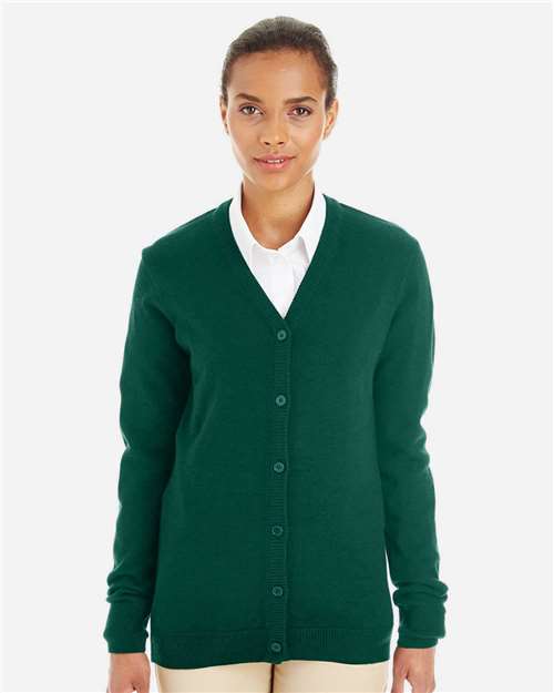 Harriton M425W Ladies' Pilbloc V-Neck Button Cardigan Sweater #color_HUNTER