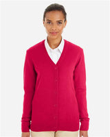 Harriton M425W Ladies' Pilbloc V-Neck Button Cardigan Sweater #color_RED