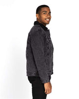 Threadfast Apparel 372J Unisex Sherpa-Lined Denim Jacket #color_BLACK DENIM/ BLK