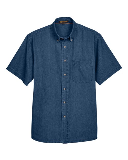 Harriton M550S Men's 6.5 oz. Short-Sleeve Denim Shirt #color_DARK DENIM