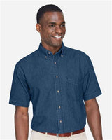 Harriton M550S Men's 6.5 oz. Short-Sleeve Denim Shirt #color_DARK DENIM