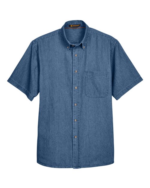 Harriton M550S Men's 6.5 oz. Short-Sleeve Denim Shirt #color_LIGHT DENIM