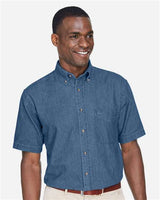 Harriton M550S Men's 6.5 oz. Short-Sleeve Denim Shirt #color_LIGHT DENIM