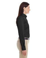 Harriton M581W Ladies' Foundation 100% Cotton Long-Sleeve Twill Shirt withTeflon #color_BLACK