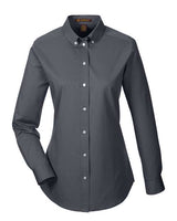 Harriton M581W Ladies' Foundation 100% Cotton Long-Sleeve Twill Shirt withTeflon #color_DARK CHARCOAL