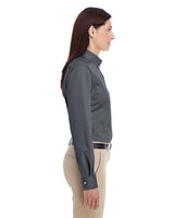 Harriton M581W Ladies' Foundation 100% Cotton Long-Sleeve Twill Shirt withTeflon #color_DARK CHARCOAL