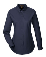 Harriton M581W Ladies' Foundation 100% Cotton Long-Sleeve Twill Shirt withTeflon #color_DARK NAVY
