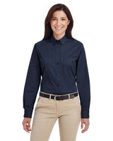 Harriton M581W Ladies' Foundation 100% Cotton Long-Sleeve Twill Shirt withTeflon #color_DARK NAVY