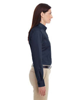 Harriton M581W Ladies' Foundation 100% Cotton Long-Sleeve Twill Shirt withTeflon #color_DARK NAVY