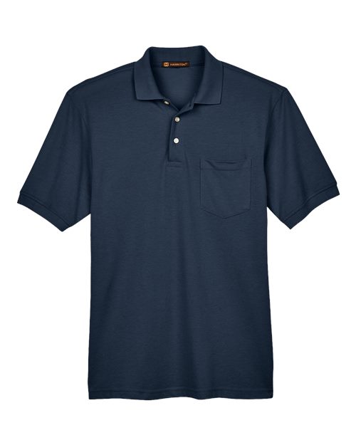 Harriton M265P Men's 5.6 oz. Easy Blend Polo withPocket #color_NAVY