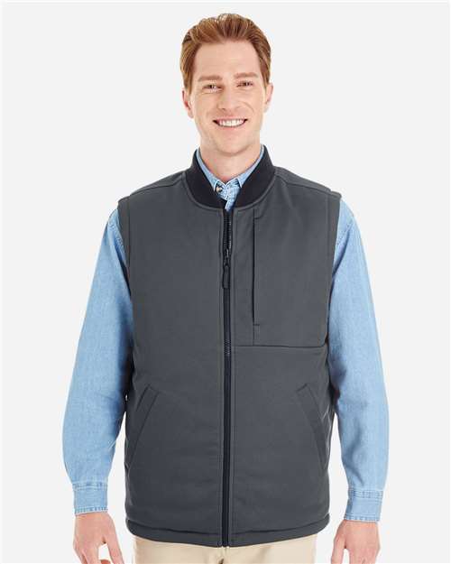 Harriton M776 Adult Dockside Interactive Reversible Freezer Vest #color_BLK/ DK CHRCOAL