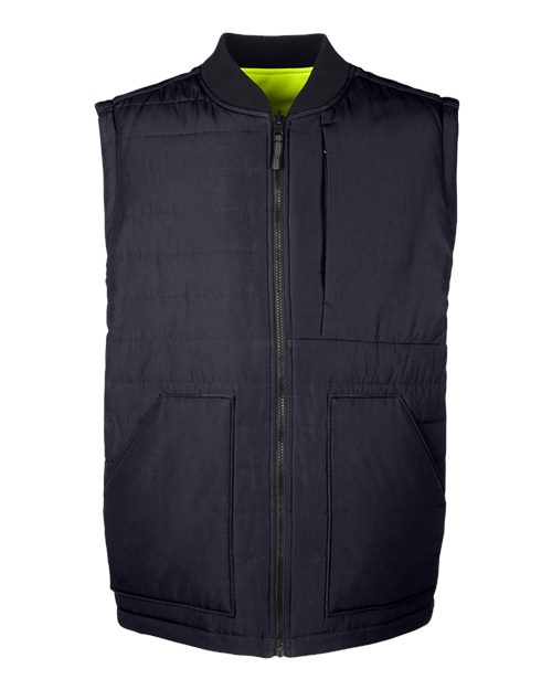 Harriton M776 Adult Dockside Interactive Reversible Freezer Vest #color_BLK/ SFTY YELLOW