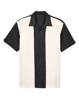 Harriton M575 Men's Two-Tone Bahama Cord Camp Shirt #color_BLACK/ CREME