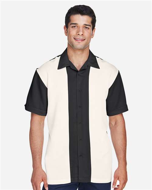 Harriton M575 Men's Two-Tone Bahama Cord Camp Shirt #color_BLACK/ CREME
