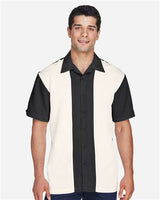 Harriton M575 Men's Two-Tone Bahama Cord Camp Shirt #color_BLACK/ CREME