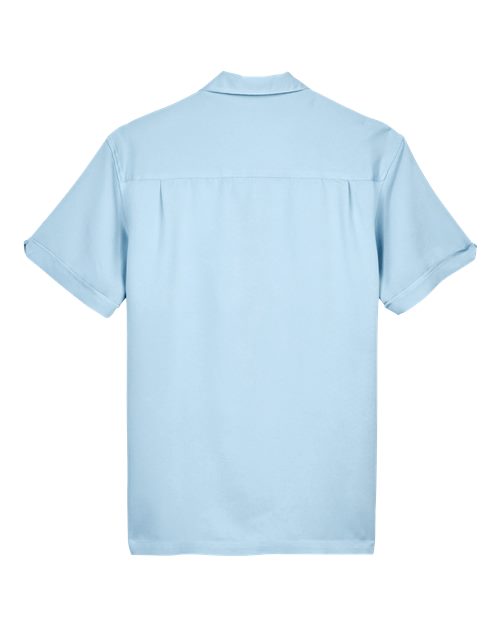 Harriton M575 Men's Two-Tone Bahama Cord Camp Shirt #color_CLOUD BLUE/ CREM