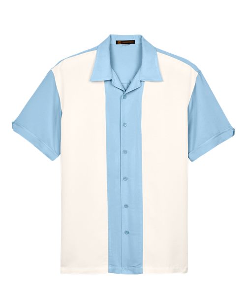 Harriton M575 Men's Two-Tone Bahama Cord Camp Shirt #color_CLOUD BLUE/ CREM