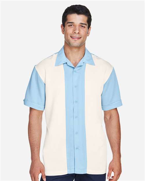 Harriton M575 Men's Two-Tone Bahama Cord Camp Shirt #color_CLOUD BLUE/ CREM