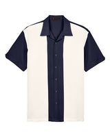 Harriton M575 Men's Two-Tone Bahama Cord Camp Shirt #color_NAVY/ CREME