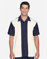 Harriton M575 Men's Two-Tone Bahama Cord Camp Shirt #color_NAVY/ CREME