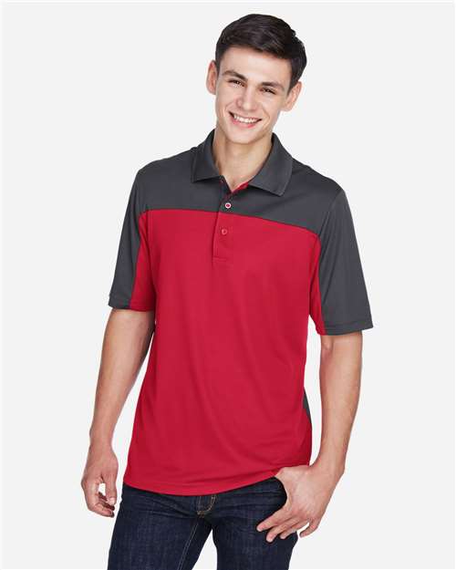 Core 365 CE101 Men's Balance Colorblock Performance Piqu Polo #color_CLASSC RED/ CRBN